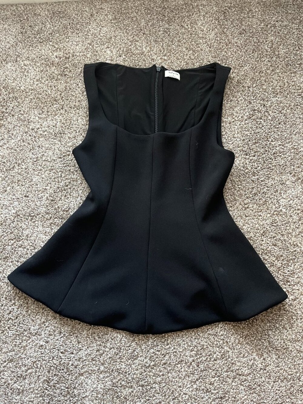 Aritzia Babaton Peplum Top Black Sleeveless Tank Zip in Back Square Neck Small